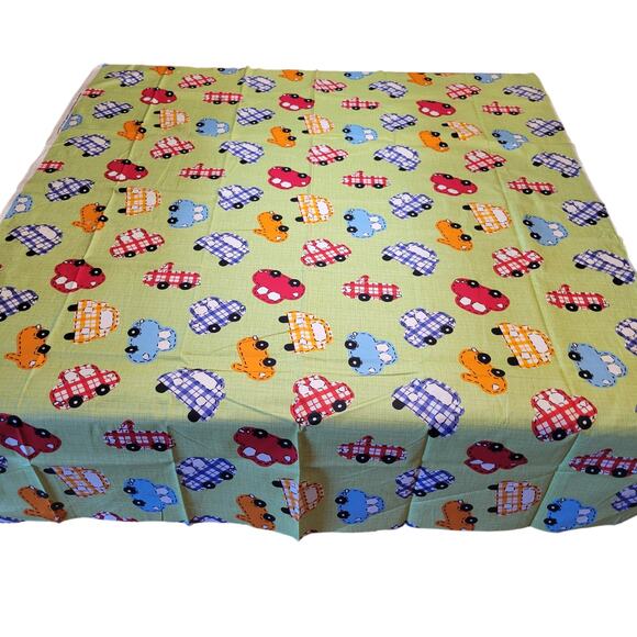 Cotton Fabric Plaid Cars Green Background Kids Quilt 51" x 44" Joann Blue Red - Picture 2 of 6